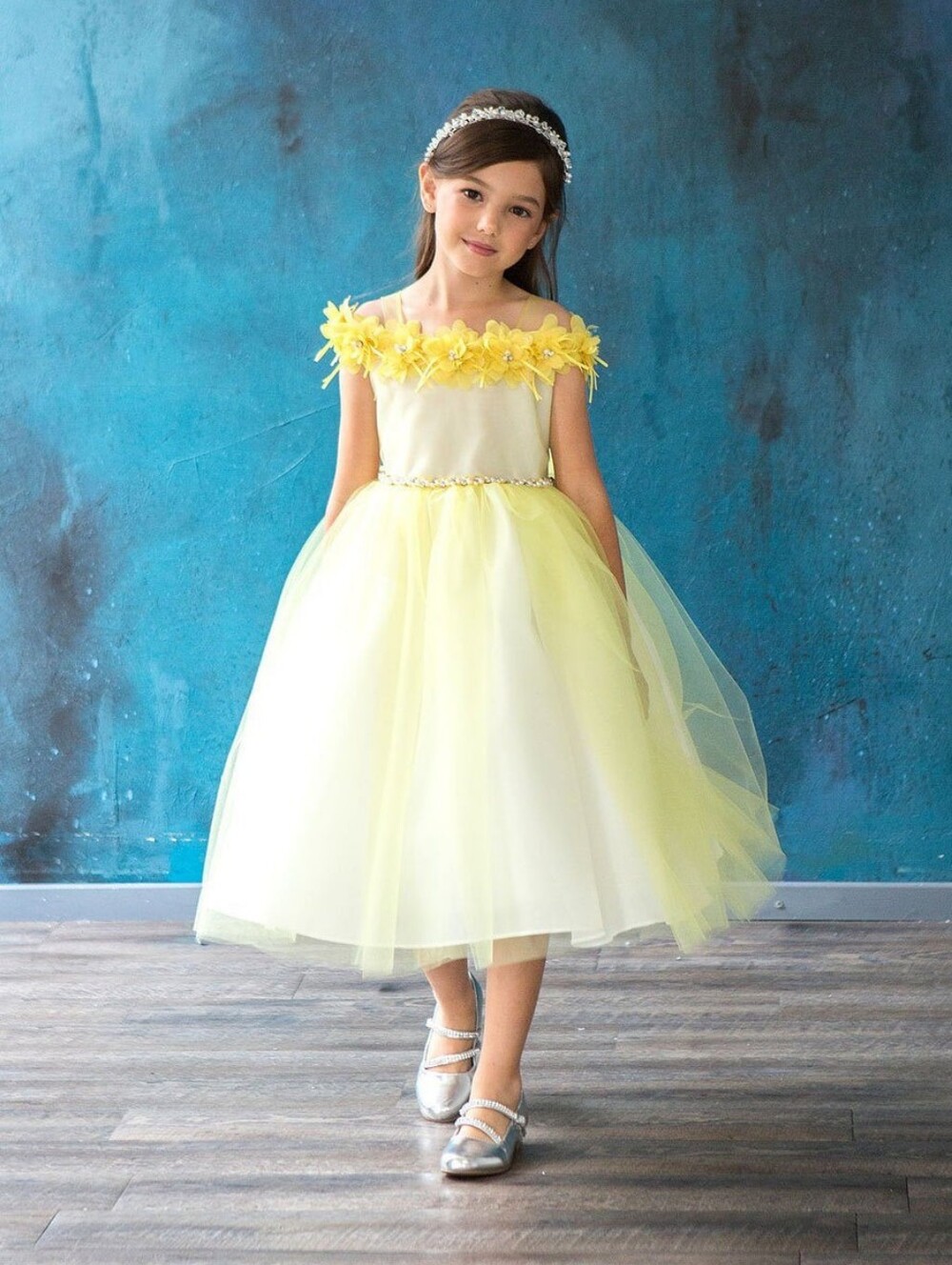 Girls 3D Floral Cold Shoulder Dress